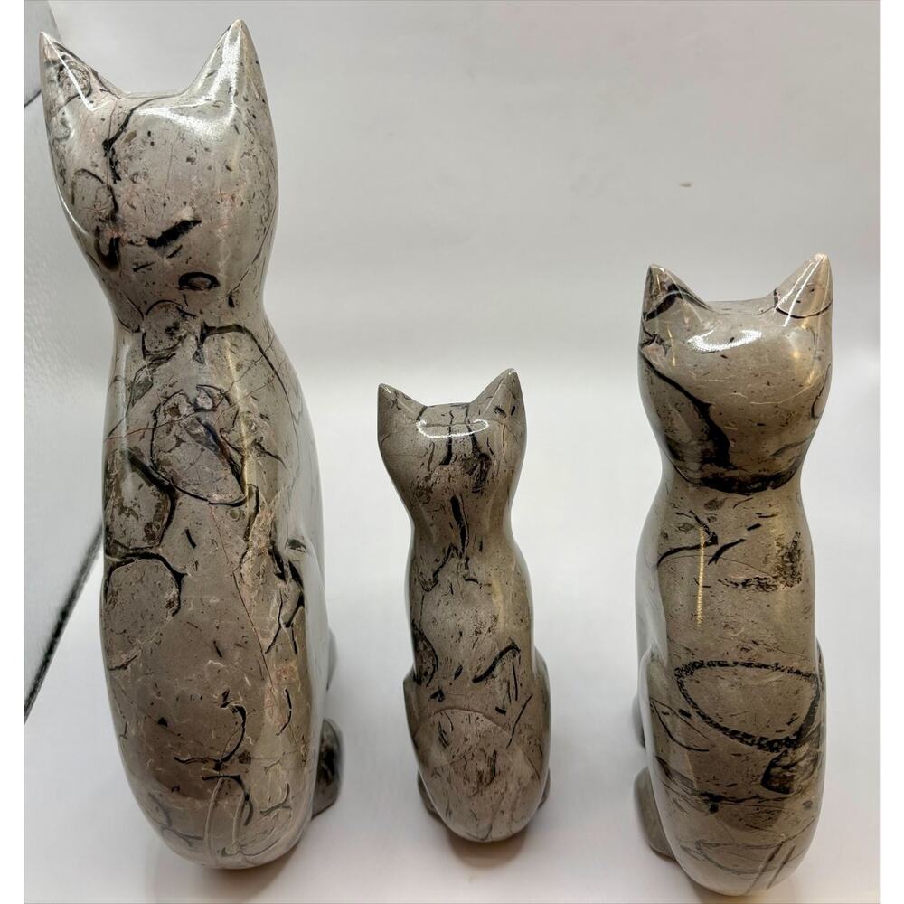 Cats Set of 3 Hand Crafted from Mayan Stone - Picture 5 of 7